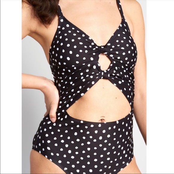 Modcloth retro black and white Polkadot One-Piece Swimsuit Monokini - Picture 1 of 10